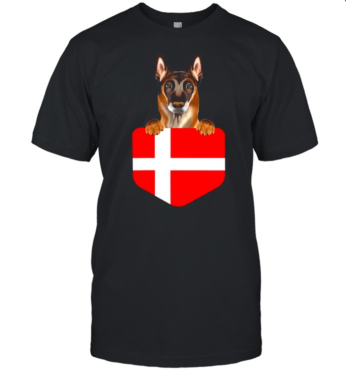 Denmark Flag Belgian Malinoi Dog In Pocket shirt Classic Men's T-shirt