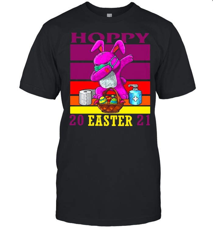Bunny Cute Face Mask Dabbing Hoppy Easter 2021 Vintage T-shirt