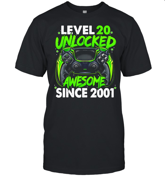 Level 20 Unlocked Awesome Since 2001 20th Birthday Gaming shirt