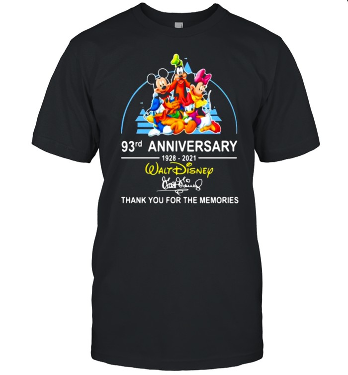 93rd anniversary 1928 2021 Walt Disney thank you for the memories signature shirt