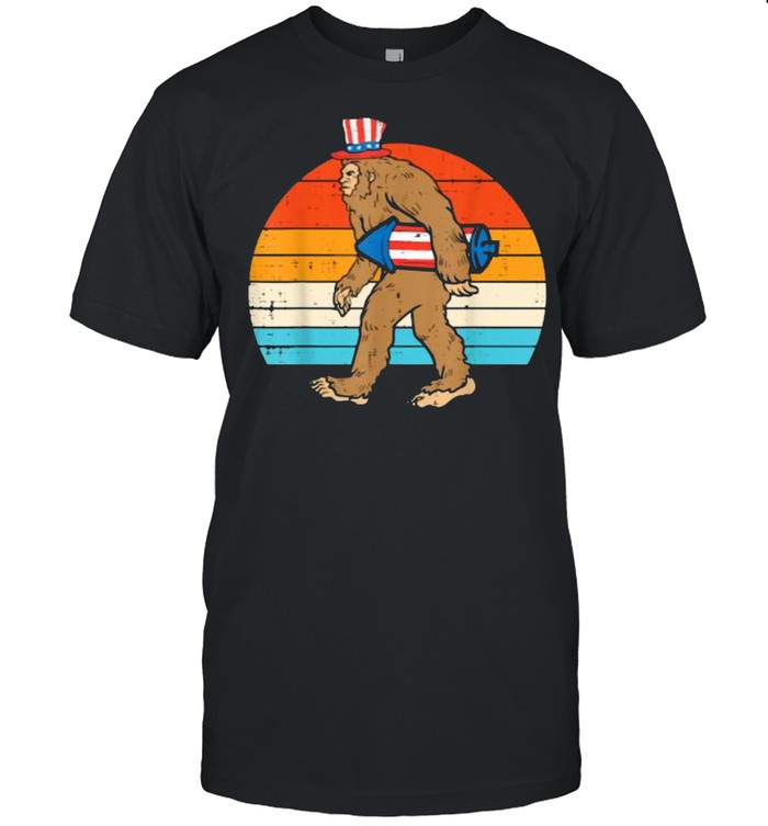 Bigfoot Sasquatch Firecracker American USA 4th Of July Vintage T-Shirt