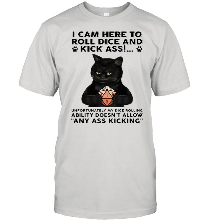 Black Cat Dungeons And Dragons I Cam Here To Roll Dice And Kick Ass T-shirt