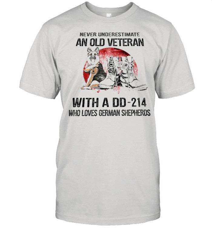 Never Underestimate An Old Veteran With A DD 214 Who Loves German Shepherds Blood Moon Shirt