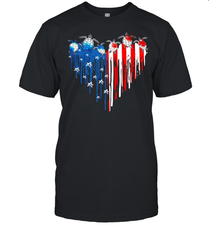 Turtle Heart American Flag 4th Of July shirt