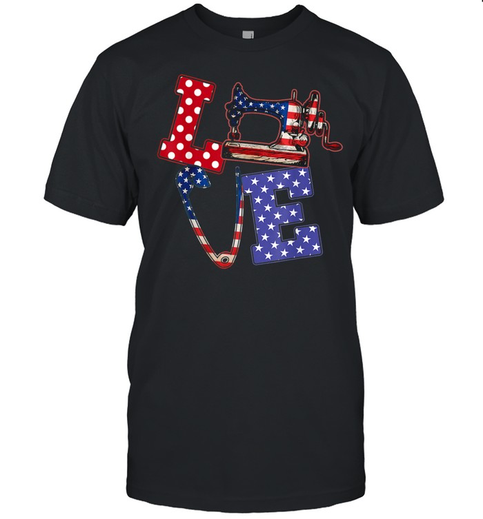 Love Sewing American Flag Veteran Independence Day shirt Classic Men's T-shirt