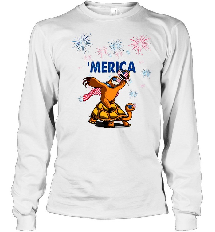 Sloth Turtle Merica Independence Day shirt Long Sleeved T-shirt