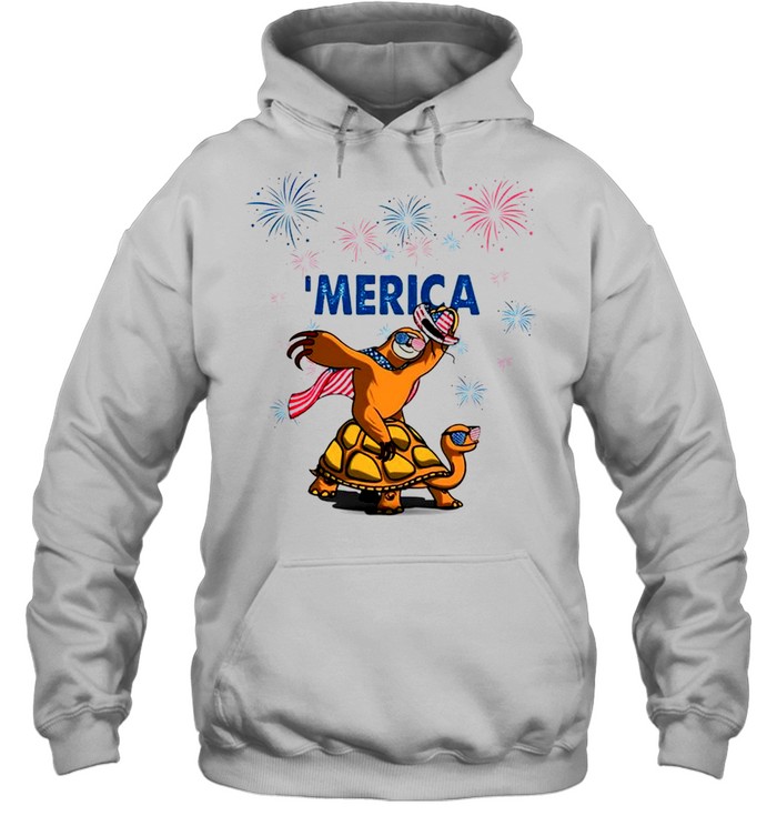 Sloth Turtle Merica Independence Day shirt Unisex Hoodie