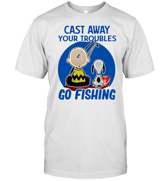 Snoopy Charlie Brown Cast Away Your Troubles Go Fishing T-shirt Classic Men's T-shirt
