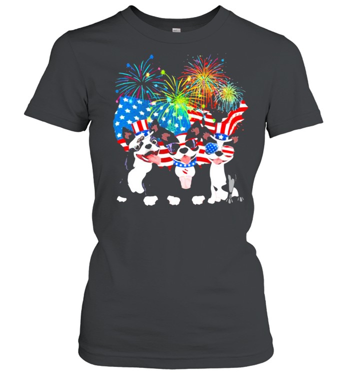 Boston Terrier Independence Day Firework American Flag Classic Women's T-shirt