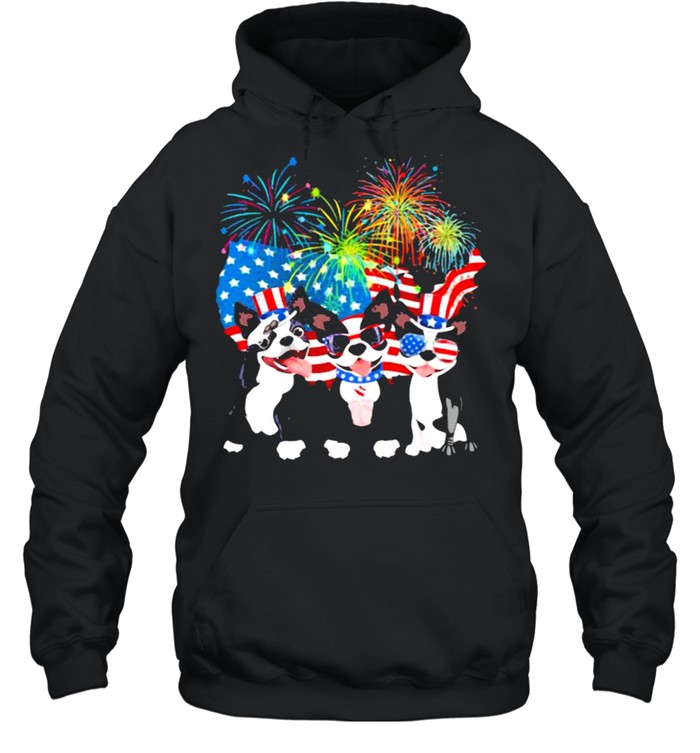 Boston Terrier Independence Day Firework American Flag Unisex Hoodie
