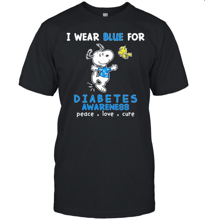 Snoopy I wear blue for diabetes Awareness peace love cure shirt