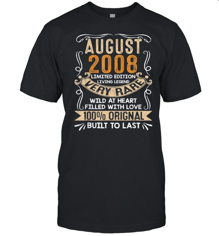 Born In August 2008 Vintage 13Th Birthday 13 Years Old Classic shirt