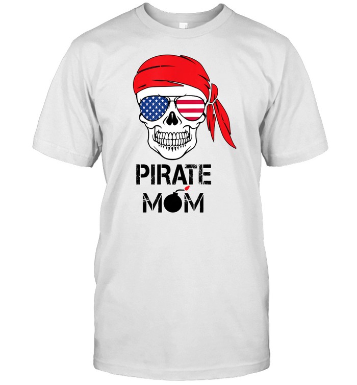 Messy Bun Skull Pirate Mom American Flag Sunglasses shirt