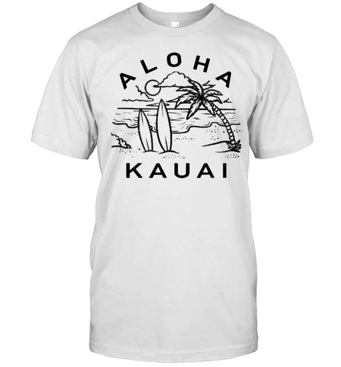 Aloha Kauai Hawaii Hawaiian Island Palm Tree Surfboard Beach T-Shirt