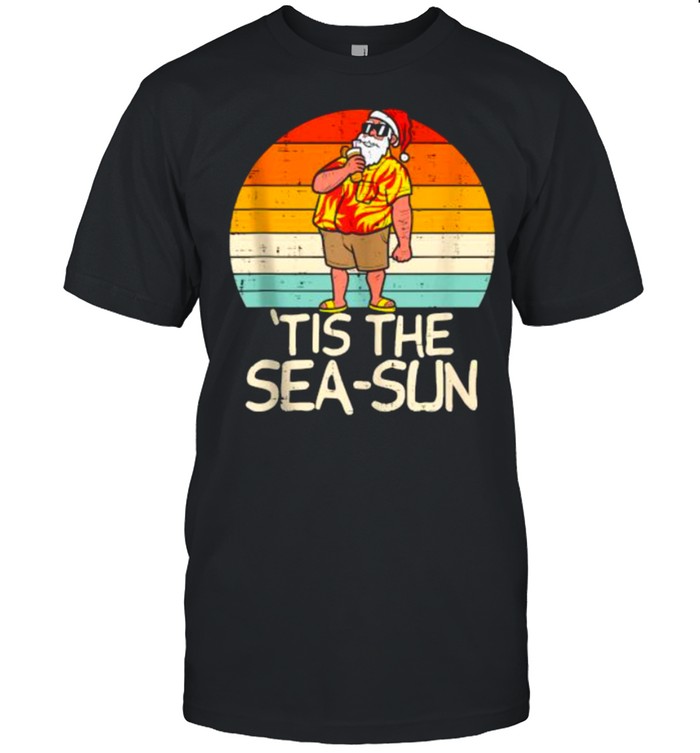 Tis The Sea Sun Santa Sunset Christmas In July Summer T-Shirt
