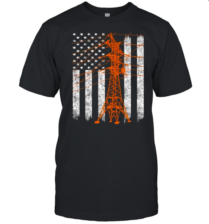 Transmission Tower American Flag Lineman T-Shirt
