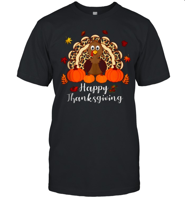 Happy Thanksgiving Turkey Day Leopard Print Pumpkin T-Shirt