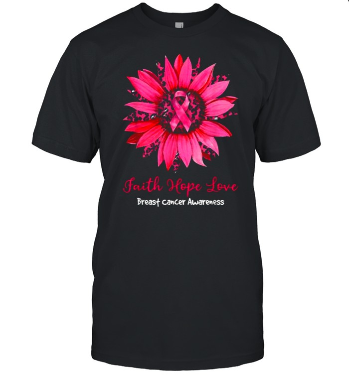 Faith Hope Love Breast Cancer Awareness Leopard Sunflower T-Shirt