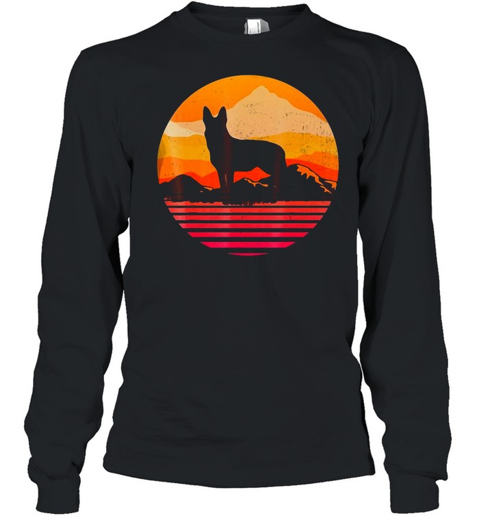 Dog German Shepherd Silhouette With Sun Mountain Vintage T-shirt Long Sleeved T-shirt
