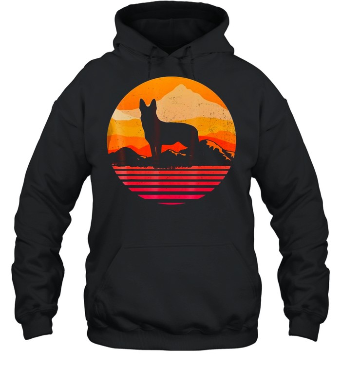 Dog German Shepherd Silhouette With Sun Mountain Vintage T-shirt Unisex Hoodie