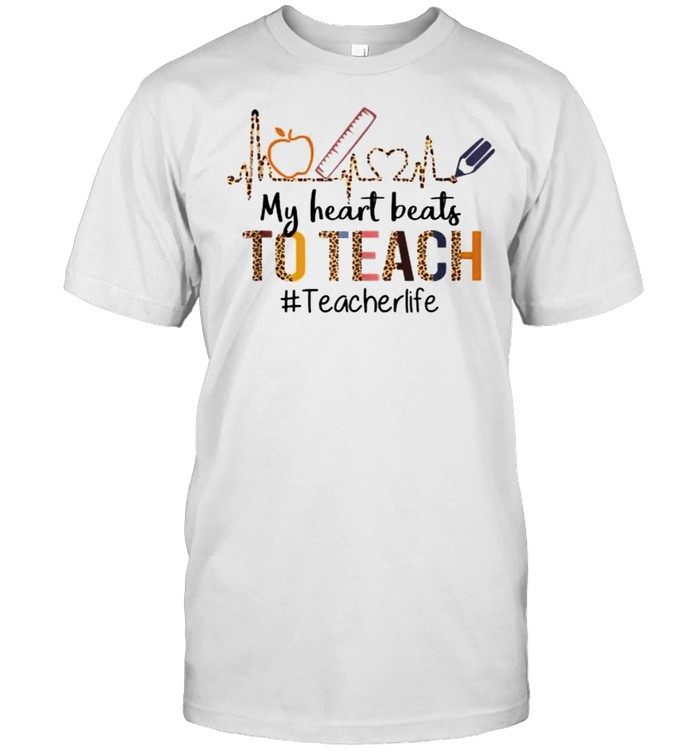 My Heart Beats To Teach Teacher Life Leopard T- Classic Men's T-shirt