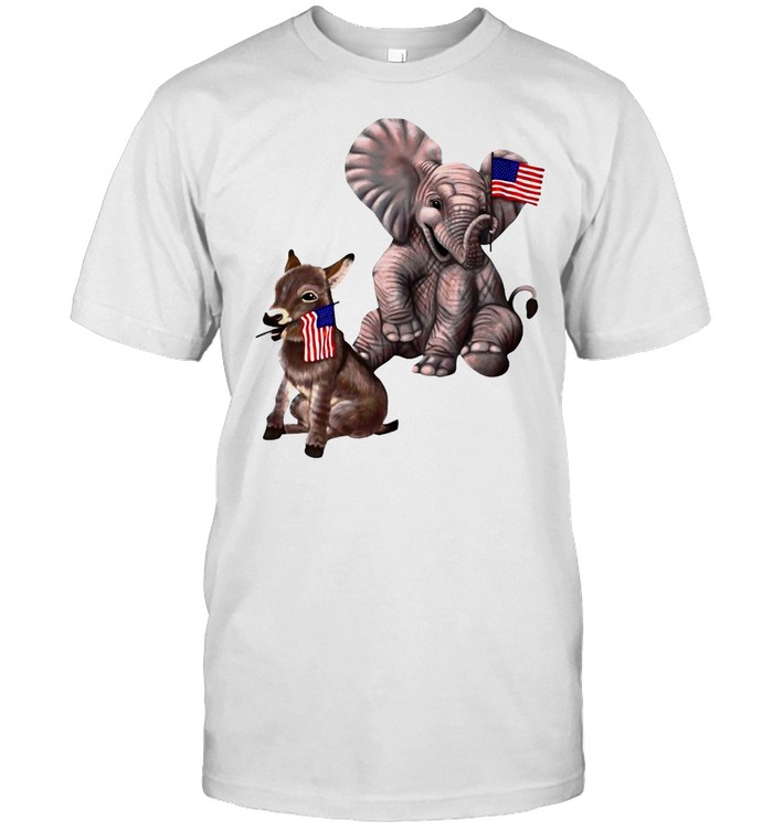 Elephant And Donkey Holding American Flags Bipartisan T-shirt
