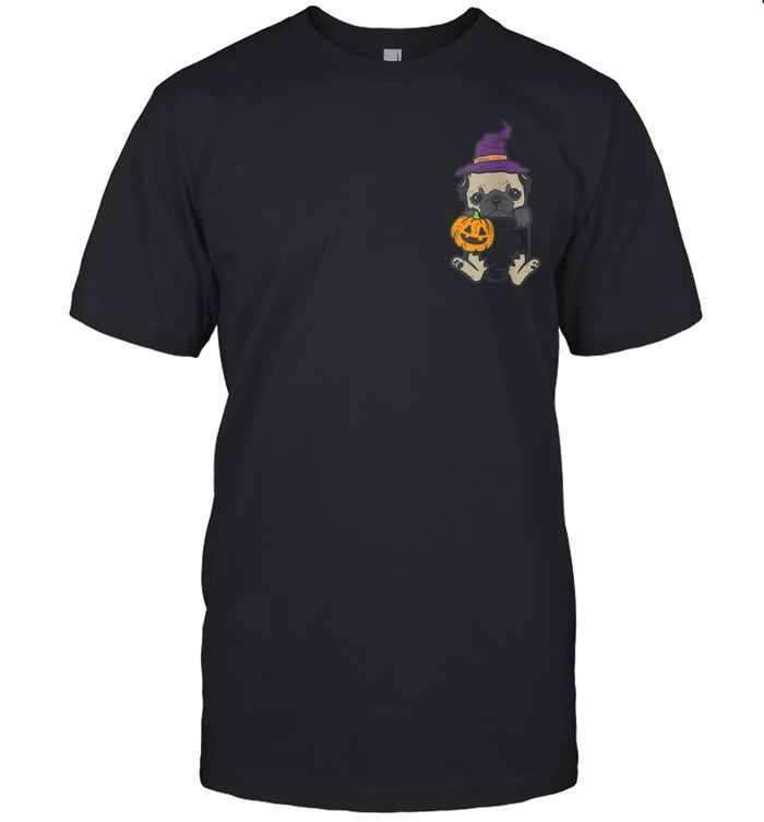 Pocket Pug Witch Jack O Lantern Halloween Dog Shirt