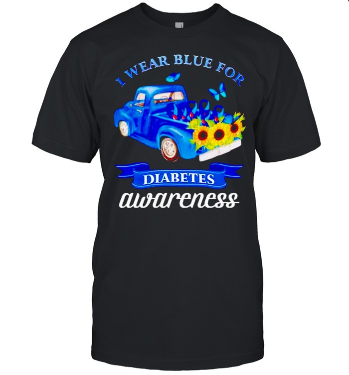 Truck sunflower I wear blue for diabetes awareness shirt