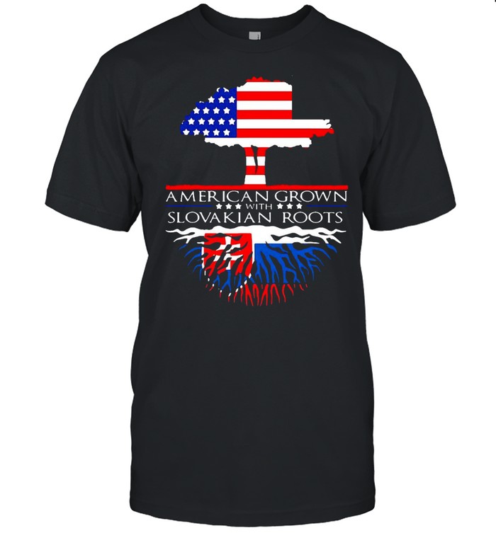 American Grown With Slovakian Roots Tree Flag Us Slovak T-Shirt