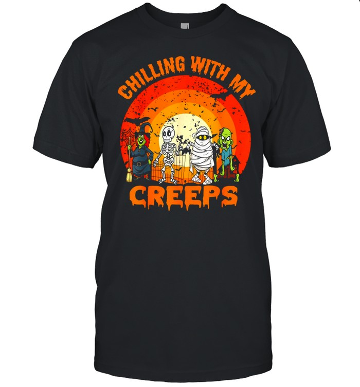 Chillin With My Creeps Halloween Humorous Sunset T-Shirt