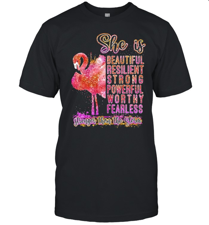Flamingo She Is Beautiful Resilient Strong Powerful Worthy Fearless Stronger Than Storm T-Shirt