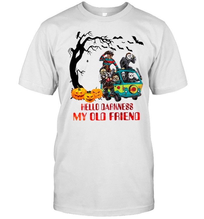 Horror Movie Characters On Scooby Doo Car Hello Darkness My Old Friends Shirt