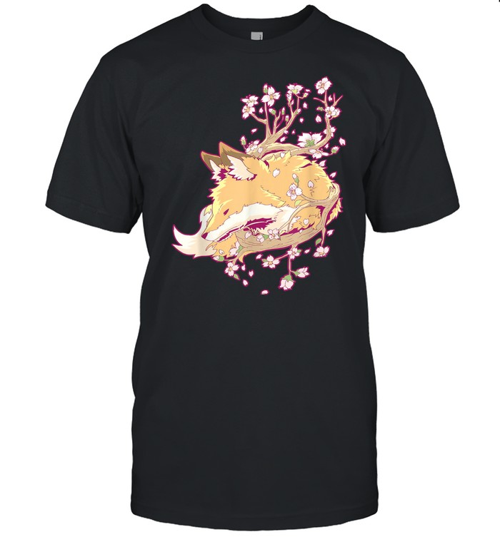 Fox Cherry Blossom Flower Japanese T-Shirt