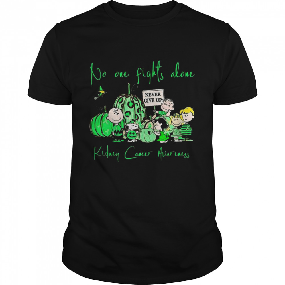 Snoopy and Peanuts no one fights alone never give up kidney Cancer Awareness Halloween shirt