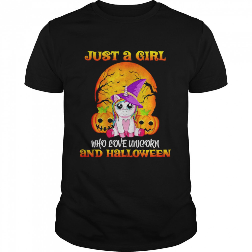 Just a girl who love unicorn and halloween shirt