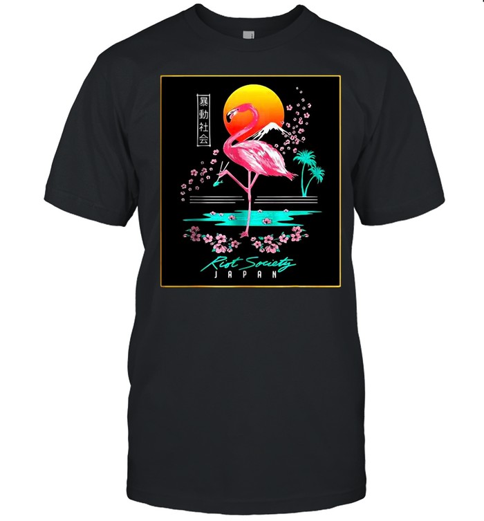 Riot Society Graphic Embroidered Flamingo Japan T-shirt
