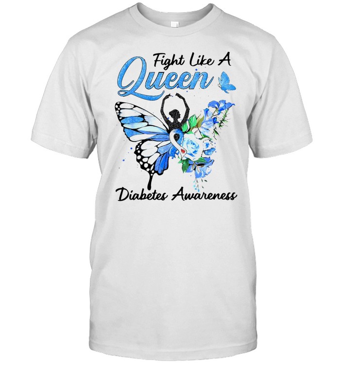 Fight Like A Queen Diabetes Awareness Ribbon Butterfly T-shirt