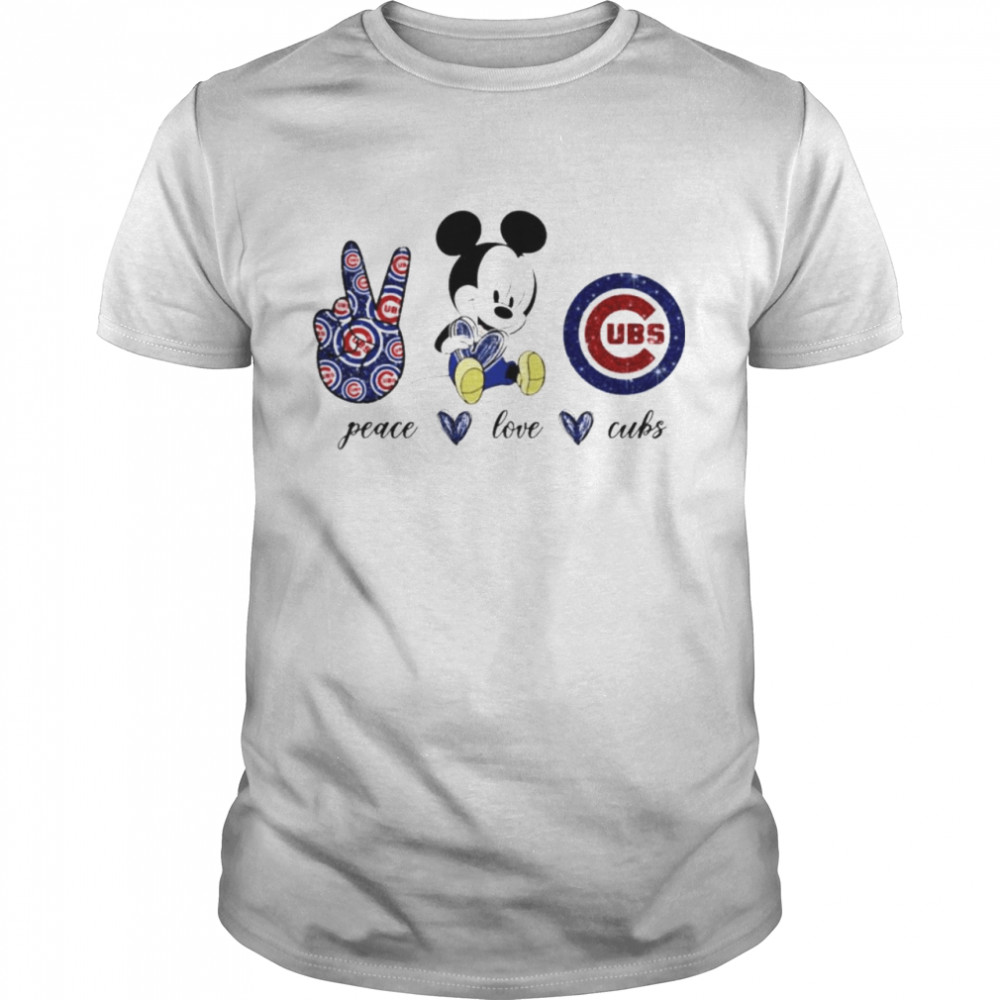 Mickey mouse peace love Chicago Cubs shirt