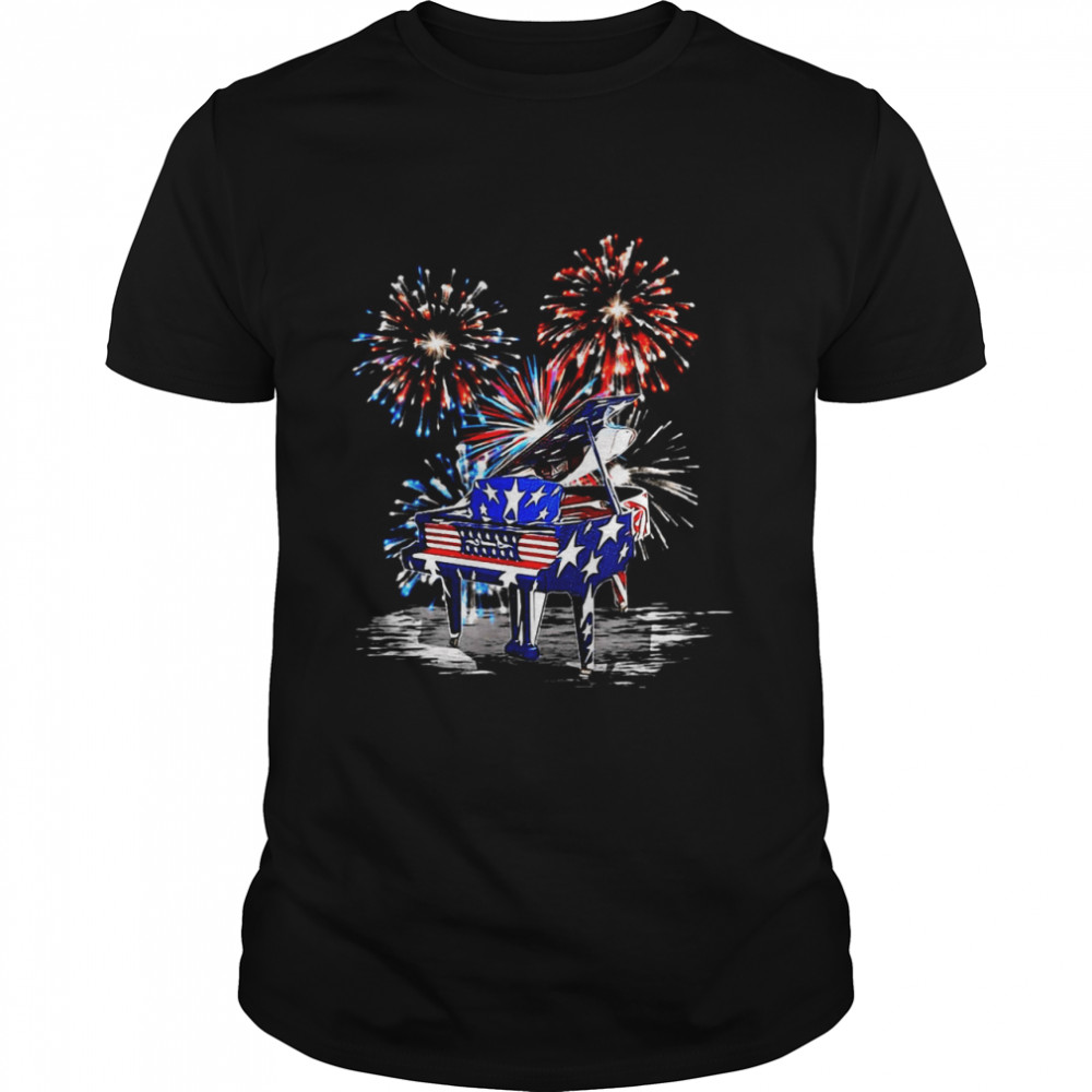 American Flag Piano Firework Shirt