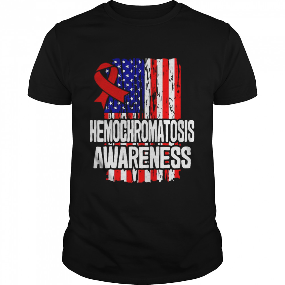 American Flag Red Ribbon Hemochromatosis Survivor T-shirt