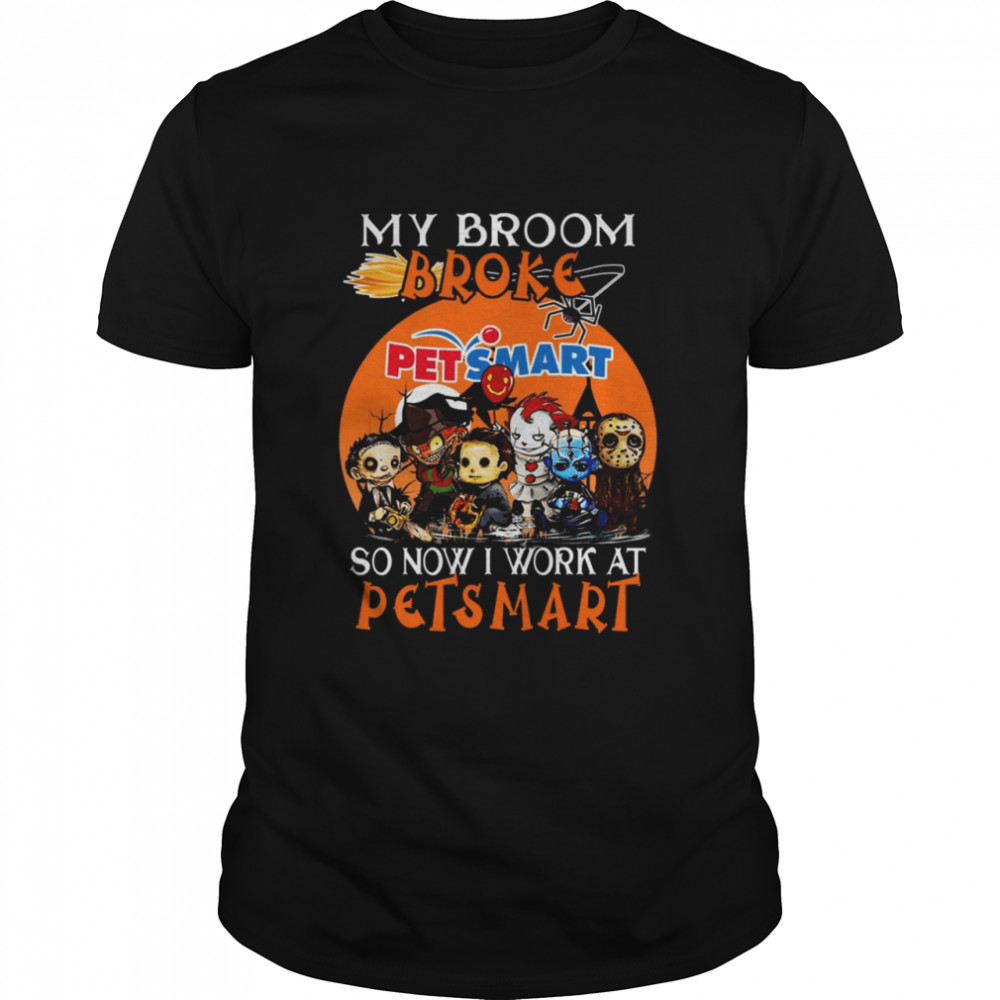 Chibi Horror characters my broom broke so now I work at PetSmart Halloween shirt Classic Men's T-shirt