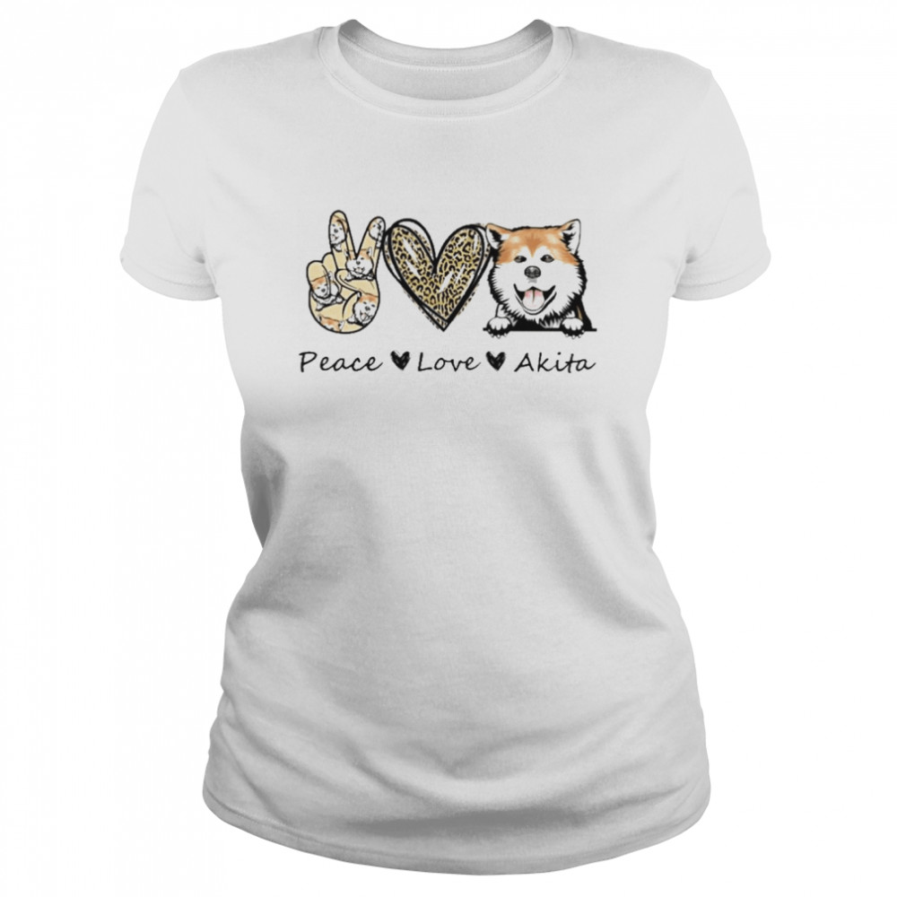 peace Love Akita Dog Leopard shirt Classic Women's T-shirt