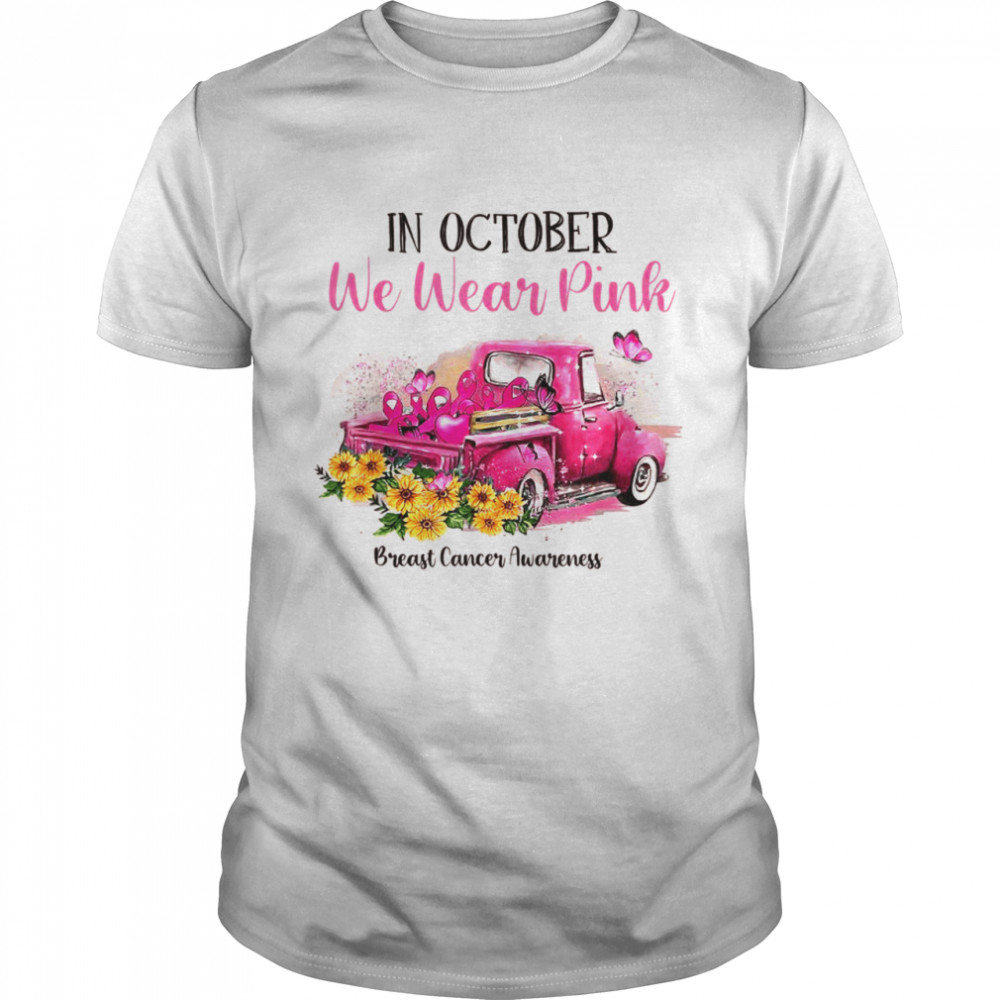 Ribbon Truck In October We Wear Pink Breast Cancer Awareness  Classic Men's T-shirt