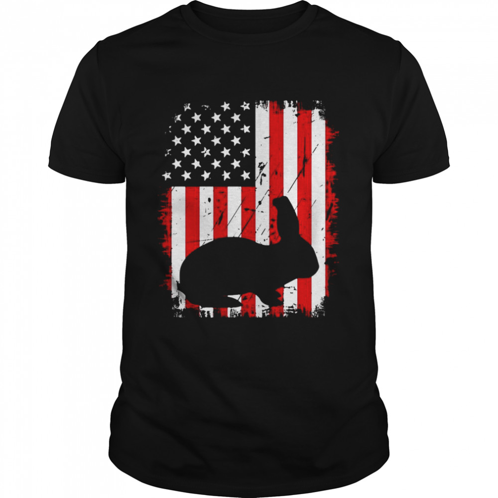 Cool Bunny Animals Retro USA American Flag T-shirt